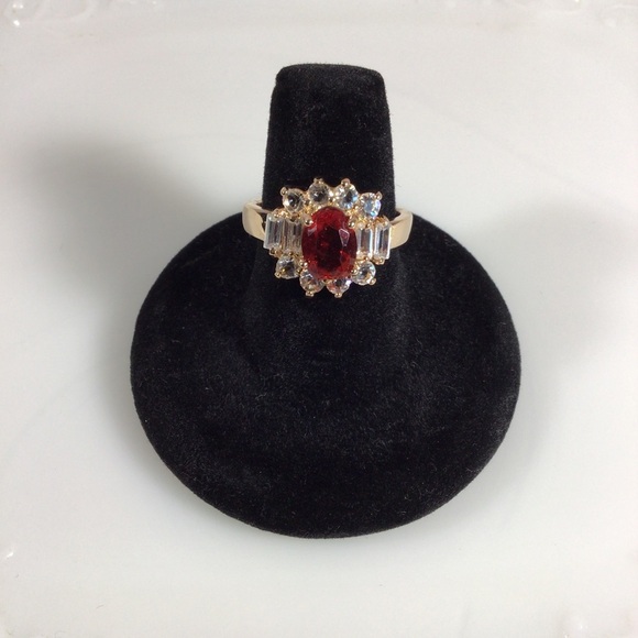 Gold Ruby and Cubic Zirconia Fashion Ring - Size 10. New with tag. - Picture 1 of 3